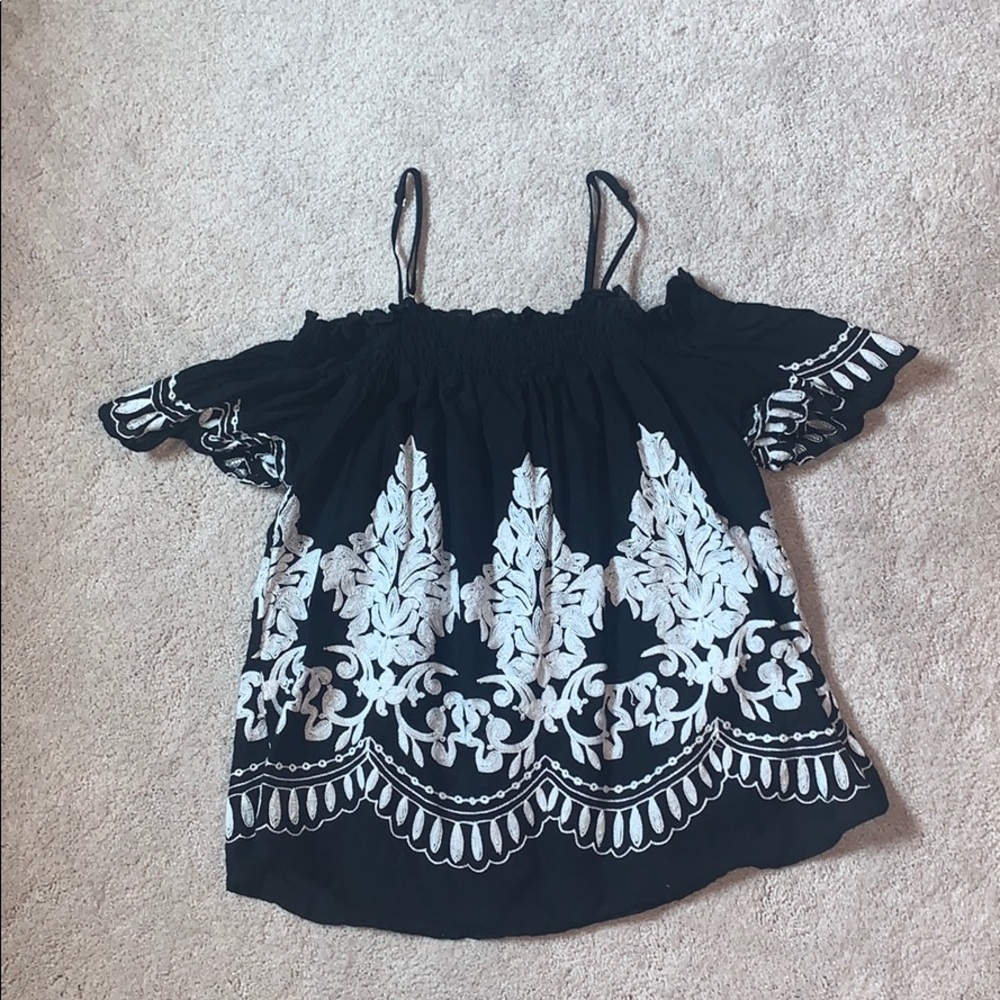 Off-the-Shoulder Black and White Floral Top
